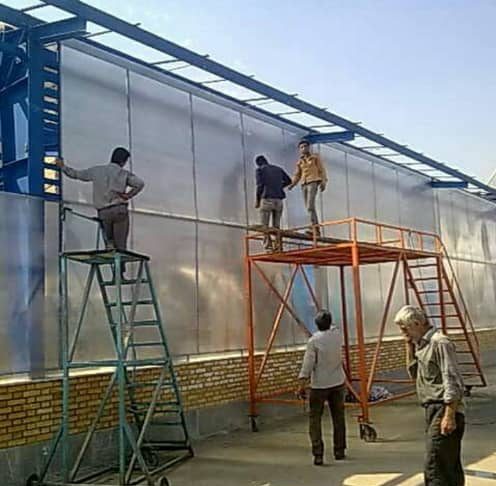 نصب ورق پلی کربنات شفاف بروی بدنه سالن فرودگاه مهرآباد